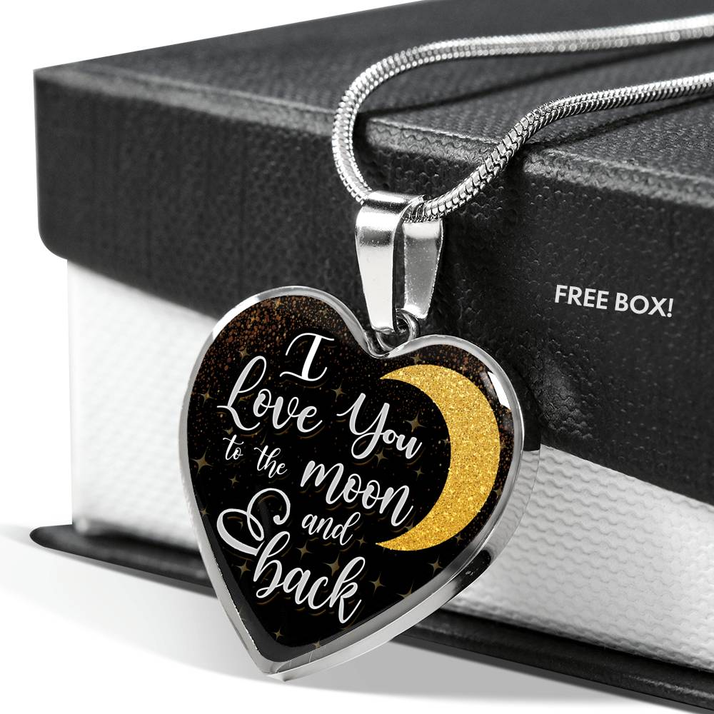 I Love You To The Moon and Back Heart Necklace for Wife, Girlfriend