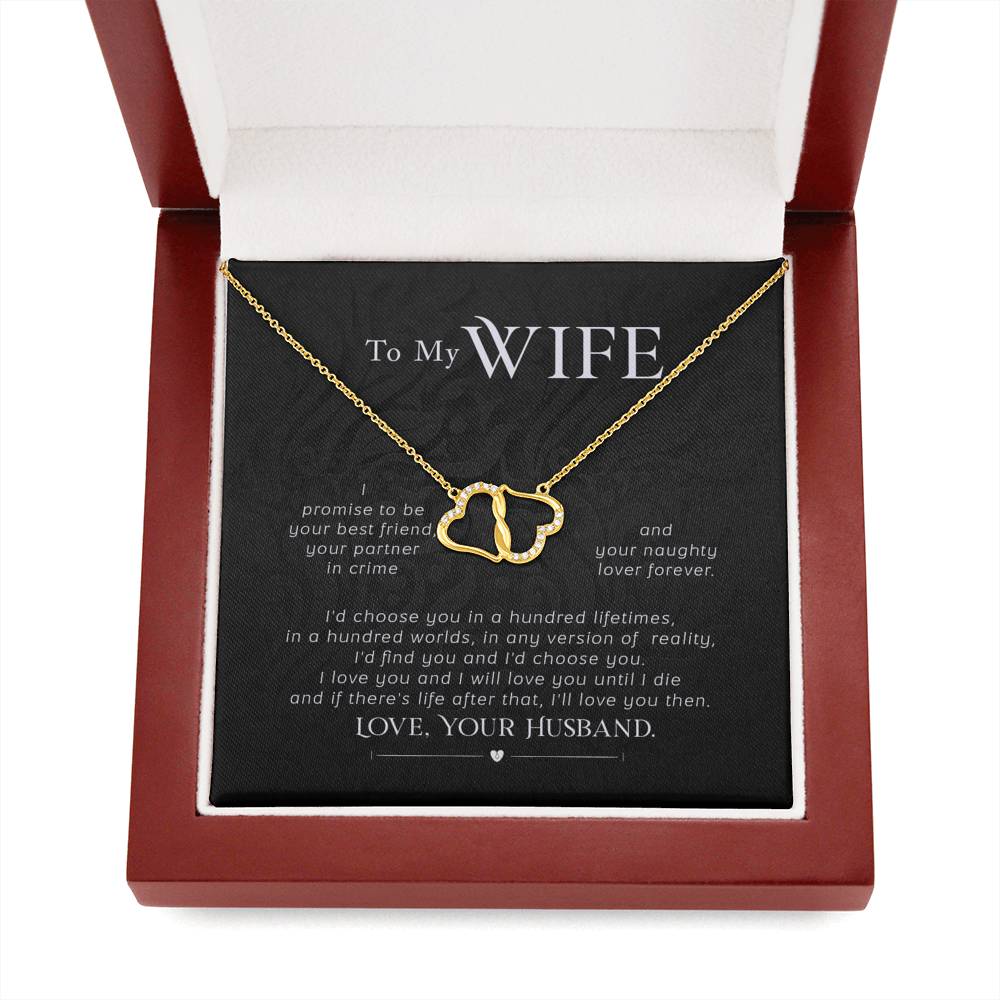 To My Wife, 10K Solid Yellow Gold Hearts Necklace, Gift from Husband