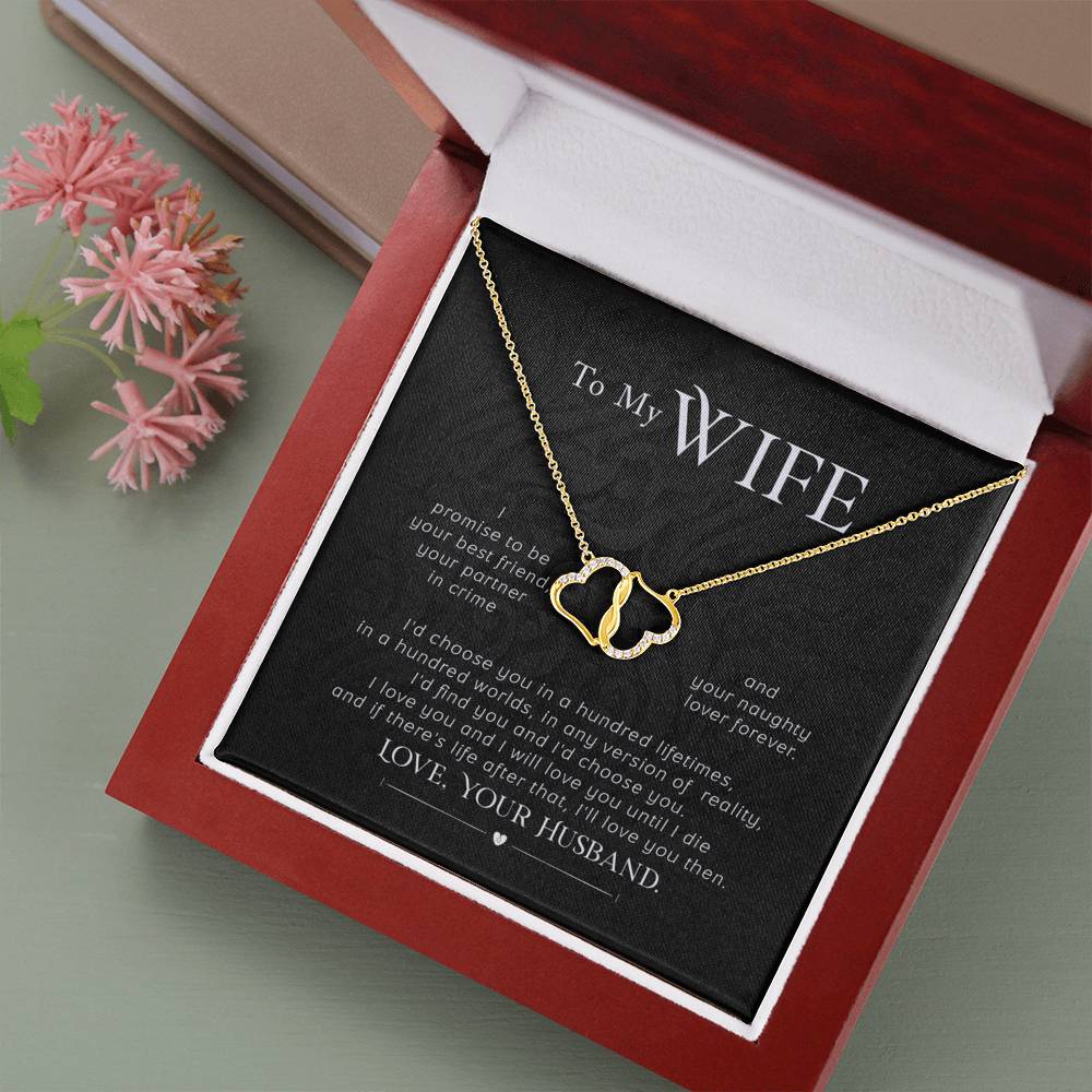 To My Wife, 10K Solid Yellow Gold Hearts Necklace, Gift from Husband