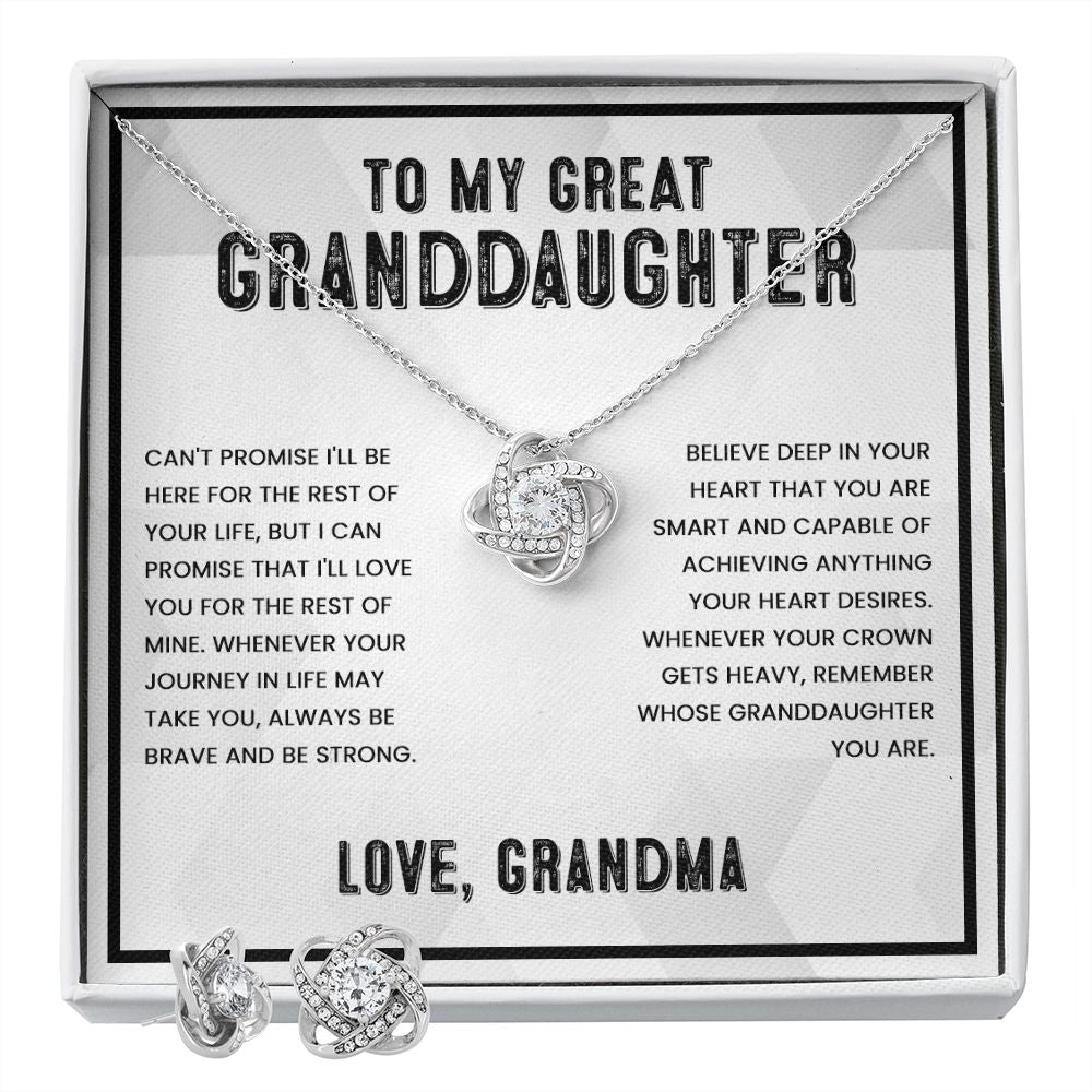 Granddaughter Gifts from Grandma - Love Knot and Earrings Set