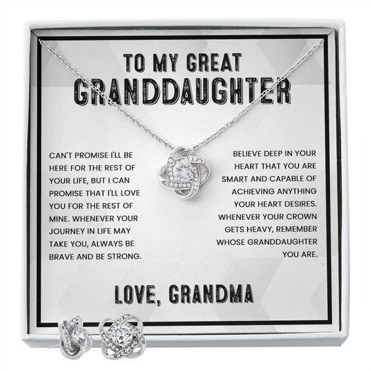 Granddaughter Gifts from Grandma - Love Knot and Earrings Set