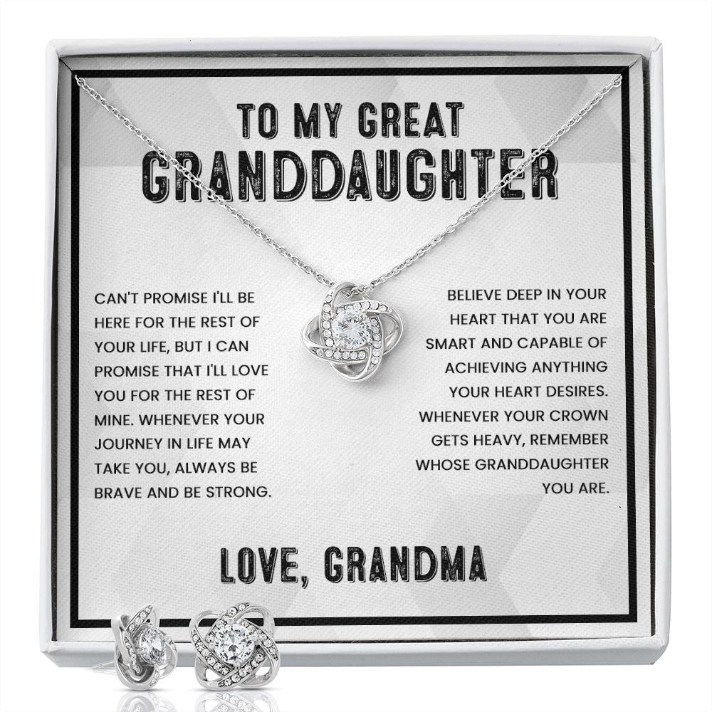 Granddaughter Gifts from Grandma - Love Knot and Earrings Set