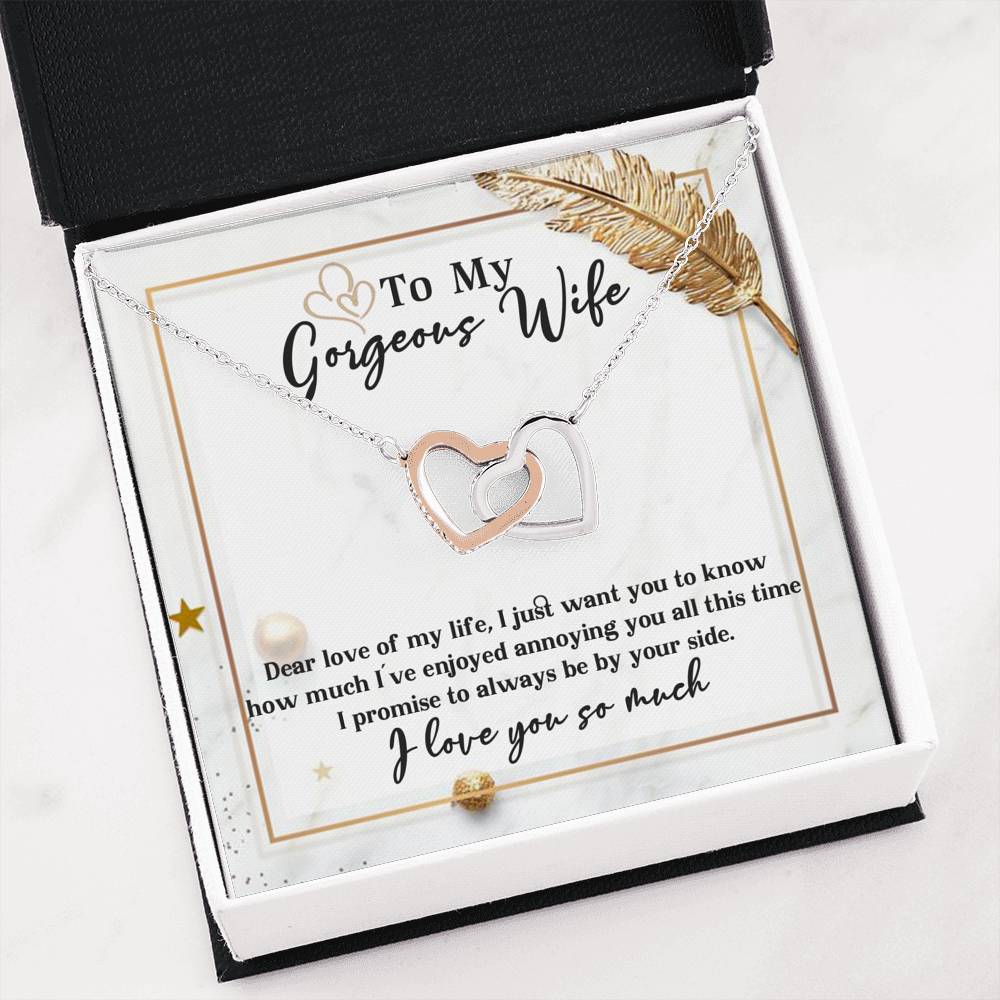 To My Gorgeous Wife Interlocking Hears Necklace, Gift for Wife