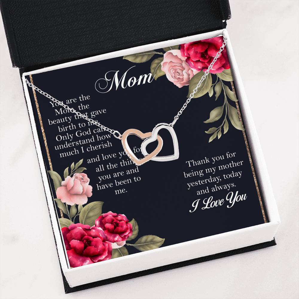 I Love You Mom Interlocking Hearts Necklace, Gift for Mom