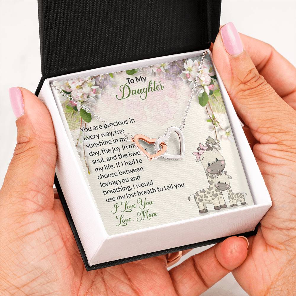 To My Daughter Gift Interlocking Hearts Necklace with a Message Card