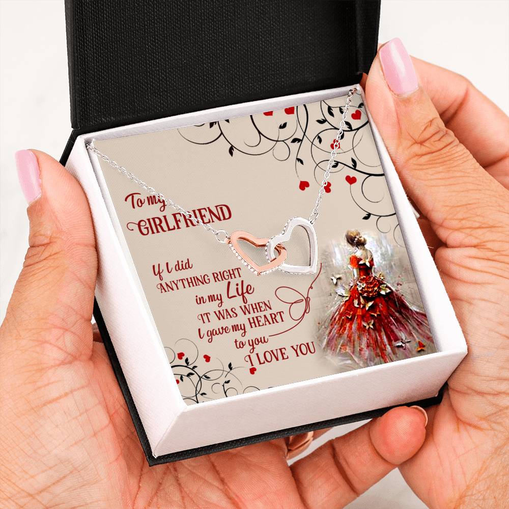 To My Girlfriend, Gift for Her Interlocking Hearts Necklace with a Message Card