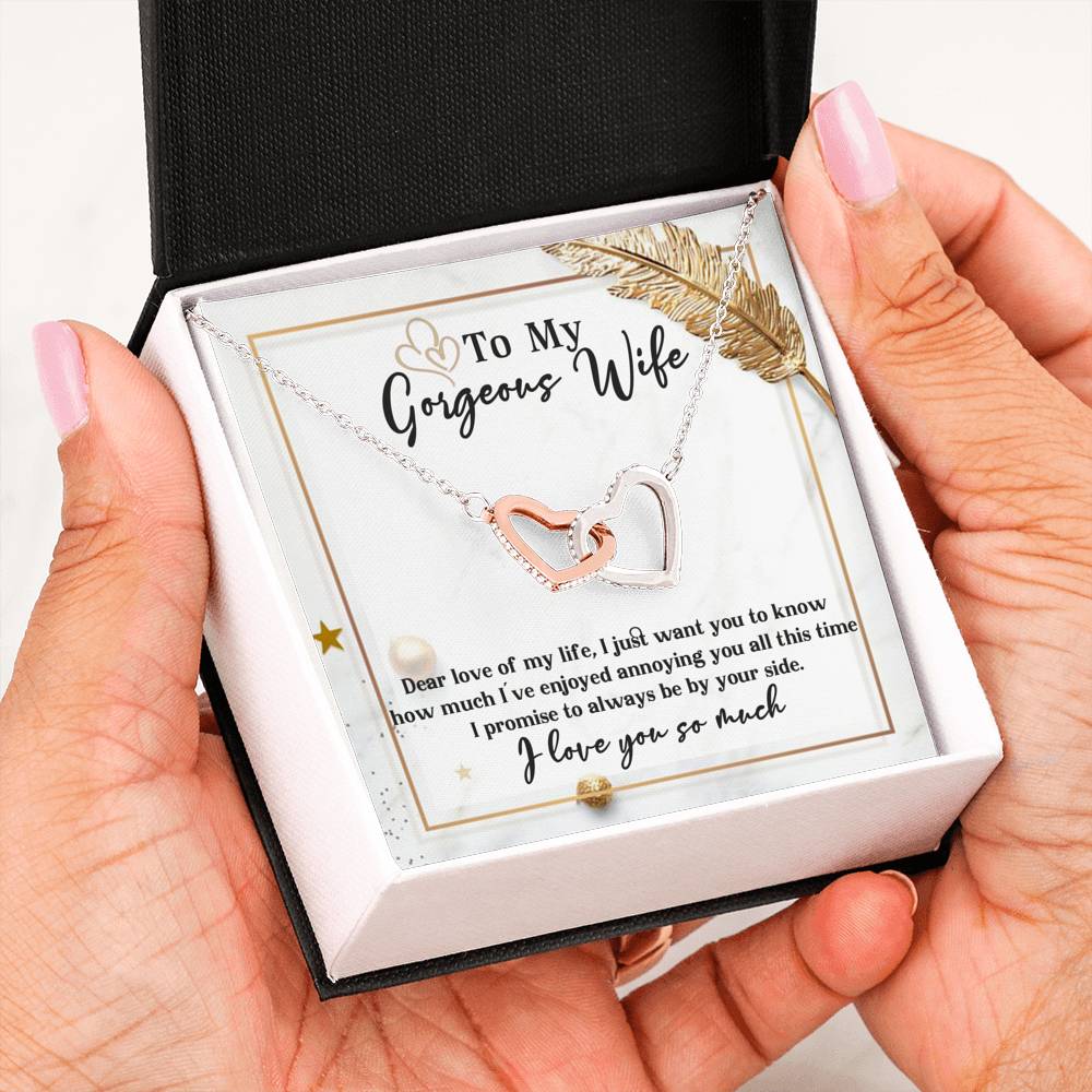 To My Gorgeous Wife Interlocking Hears Necklace, Gift for Wife
