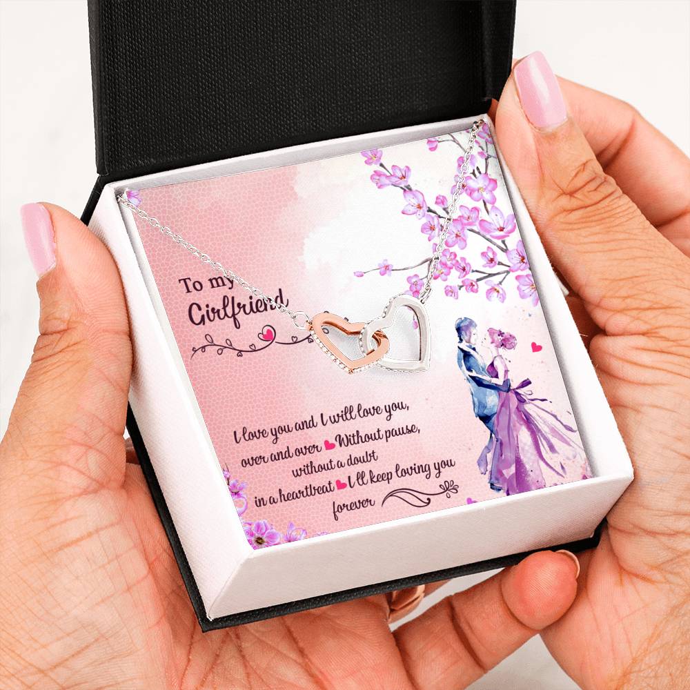 To My Girlfriend, Forever Love, Gift for Her Interlocking Hearts Necklace with a Message Card