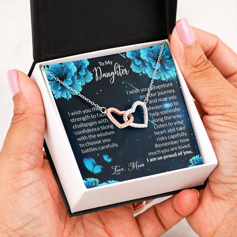 To My Daughter Gift Interlocking Hearts Necklace with a Message Card