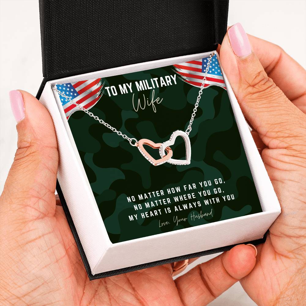 To My Military Wife Interlocking Hearts Necklace, Gift for Wife in Military