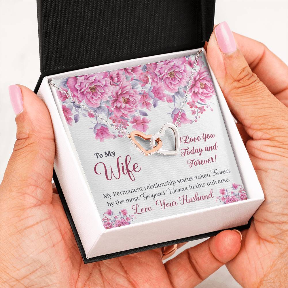 To My Wife Gift Interlocking Hearts Necklace with a Message Card