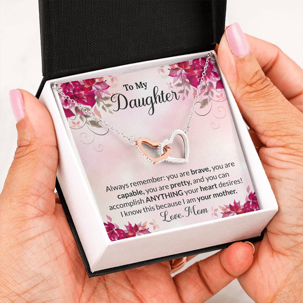 To My Daughter Gift Interlocking Hearts Necklace with a Message Card