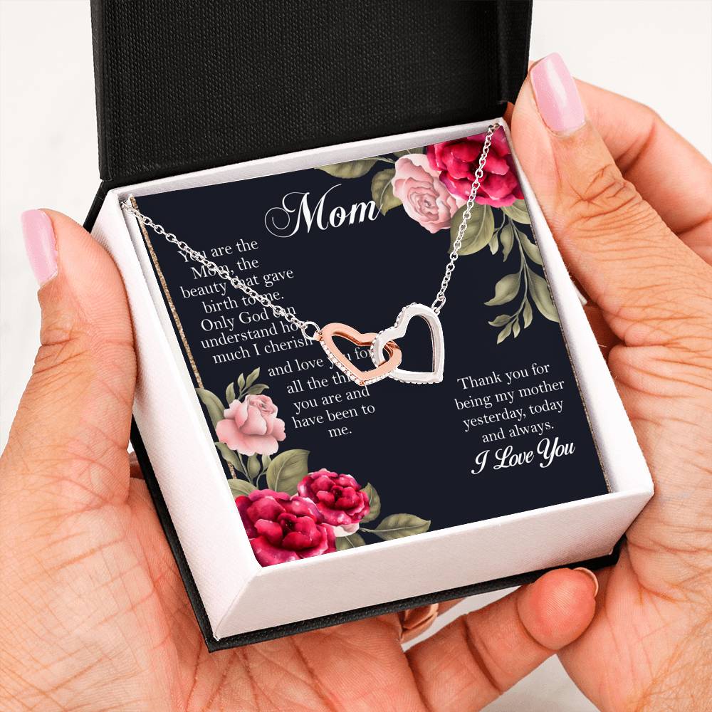 I Love You Mom Interlocking Hearts Necklace, Gift for Mom