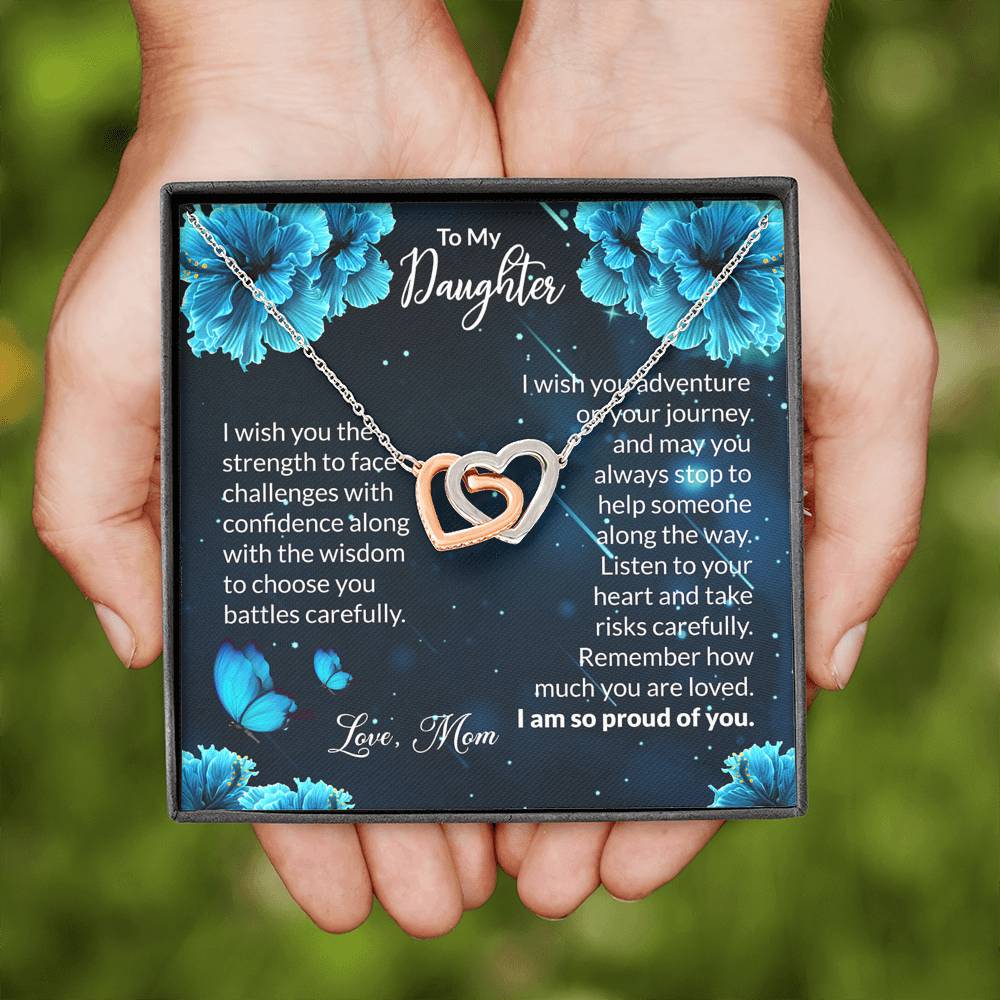 To My Daughter Gift Interlocking Hearts Necklace with a Message Card