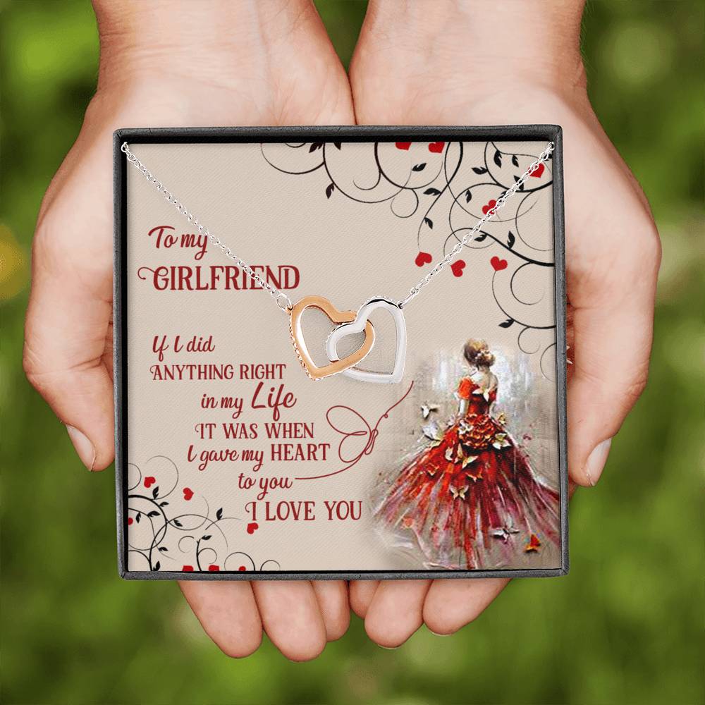 To My Girlfriend, Gift for Her Interlocking Hearts Necklace with a Message Card