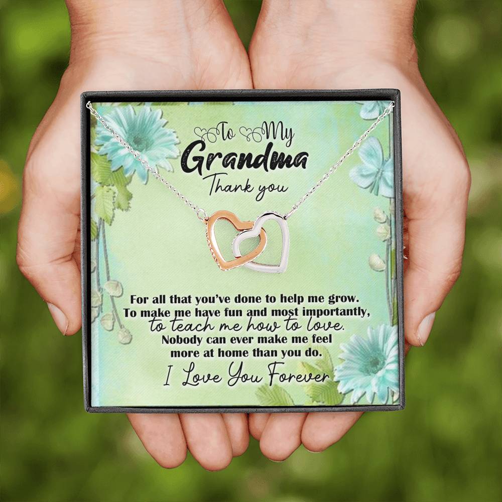 Gift for Grandma, Interlocking Hearts Necklace with a Message Card