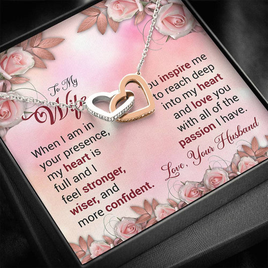 To My Wife Gift Interlocking Hearts Necklace with a Message Card