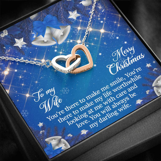 To My Wife Gift Interlocking Hearts Necklace with a Message Card
