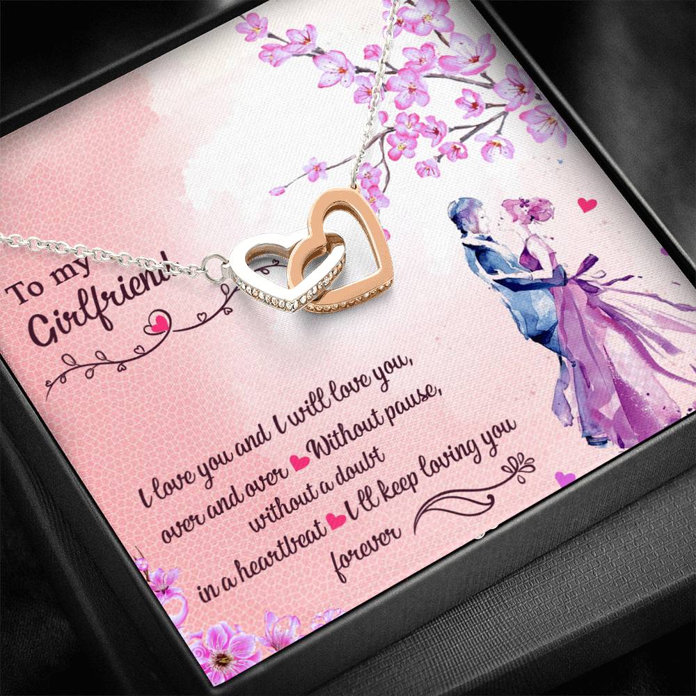 To My Girlfriend, Forever Love, Gift for Her Interlocking Hearts Necklace with a Message Card