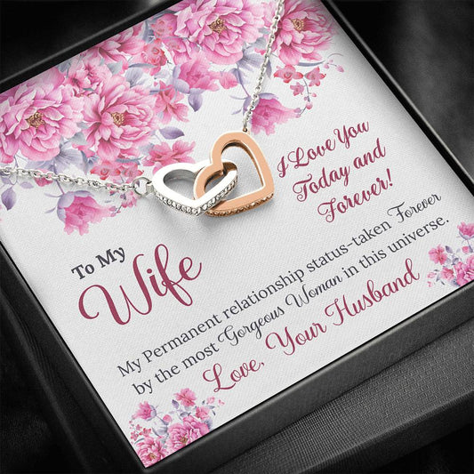 To My Wife Gift Interlocking Hearts Necklace with a Message Card