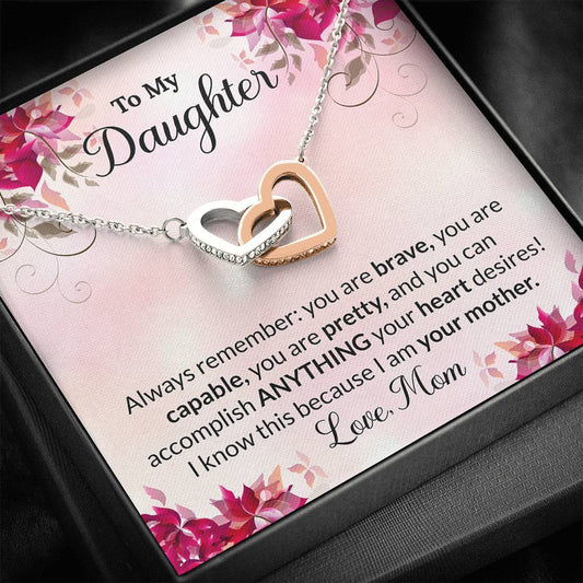 To My Daughter Gift Interlocking Hearts Necklace with a Message Card