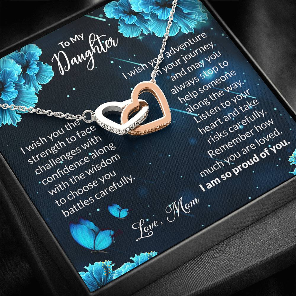 To My Daughter Gift Interlocking Hearts Necklace with a Message Card