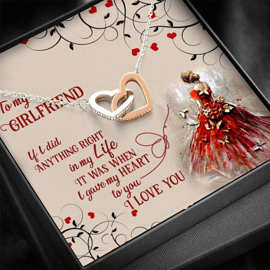 To My Girlfriend, Gift for Her Interlocking Hearts Necklace with a Message Card