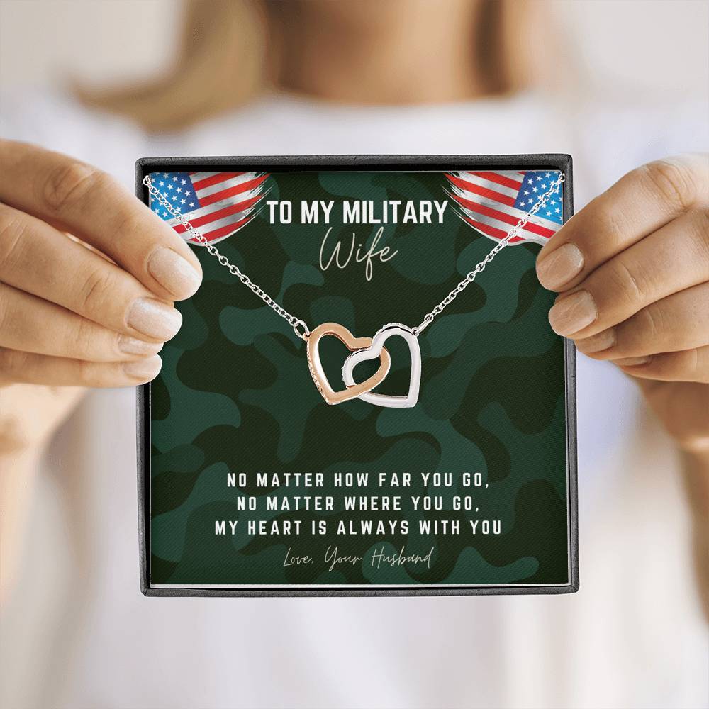 To My Military Wife Interlocking Hearts Necklace, Gift for Wife in Military