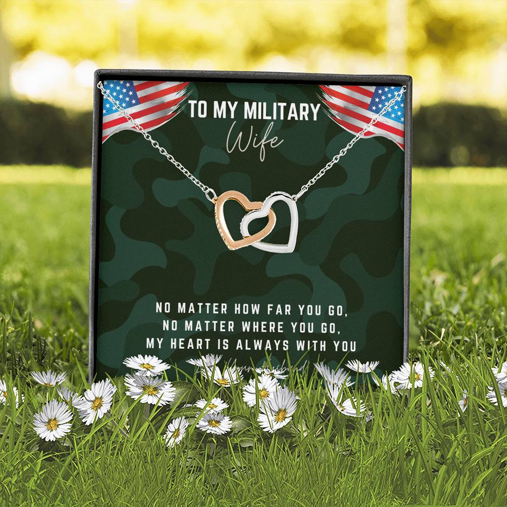 To My Military Wife Interlocking Hearts Necklace, Gift for Wife in Military