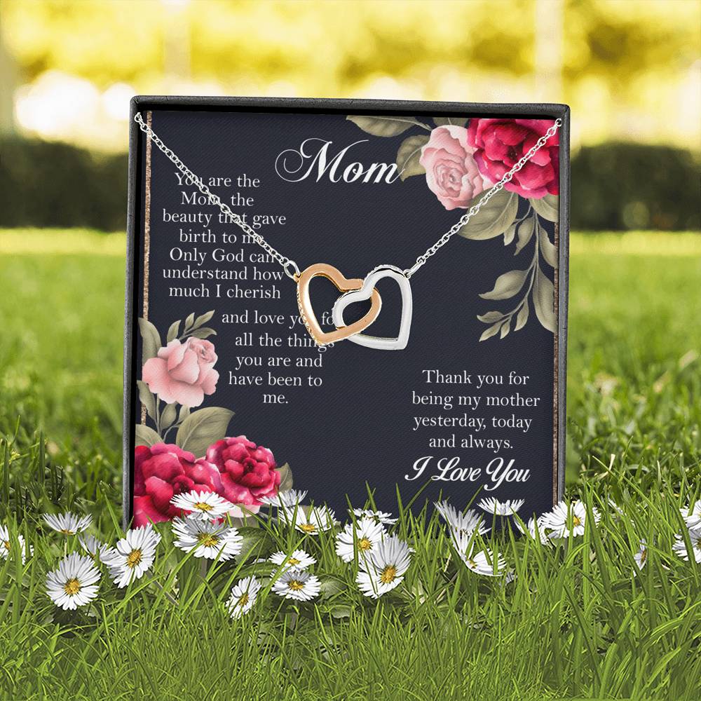 I Love You Mom Interlocking Hearts Necklace, Gift for Mom