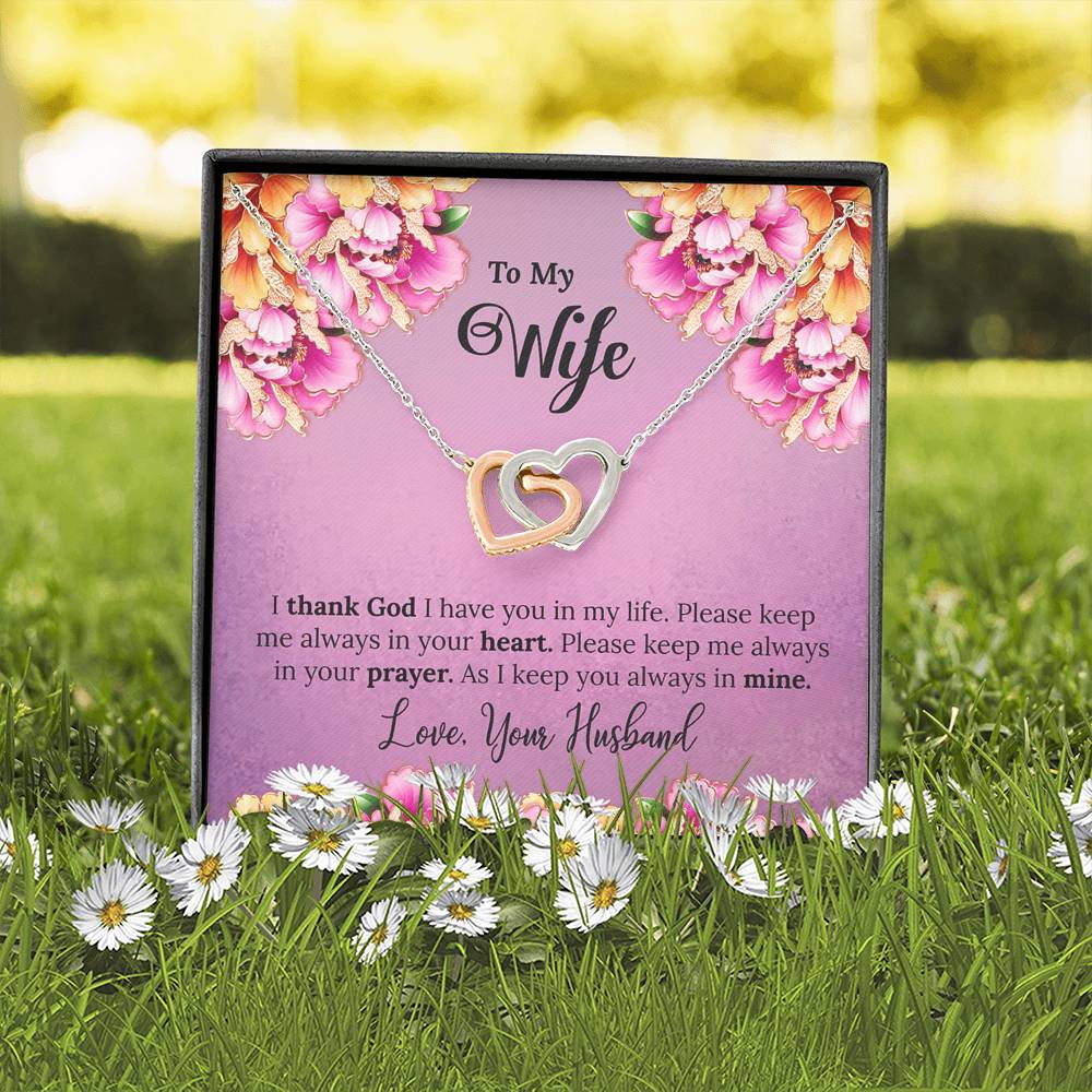 To My Wife Gift Interlocking Hearts Necklace with a Message Card