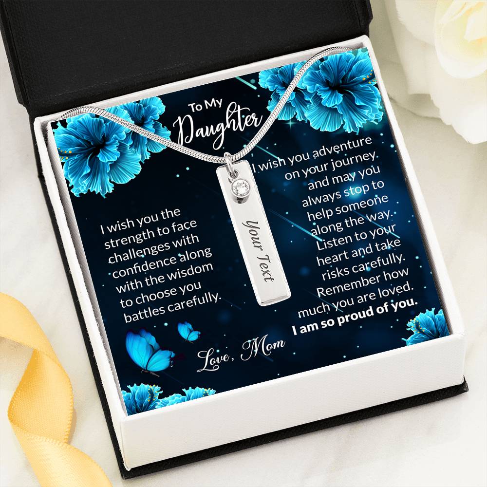 To My Daughter Gift Birthstone Necklace with Name & Message Card