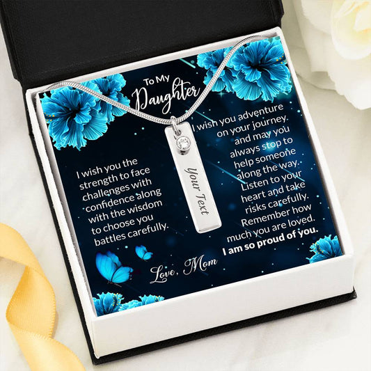 To My Daughter Gift Birthstone Necklace with Name & Message Card