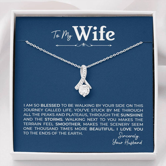 To My Wife, Gift for Wife Alluring Beauty Necklace with Message Card Blue