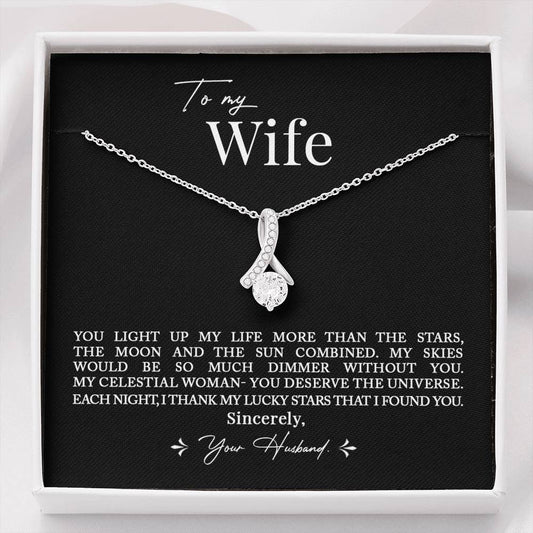 To My Wife, Romantic Best Gift for Wife Alluring Beauty Necklace with Message Card Black