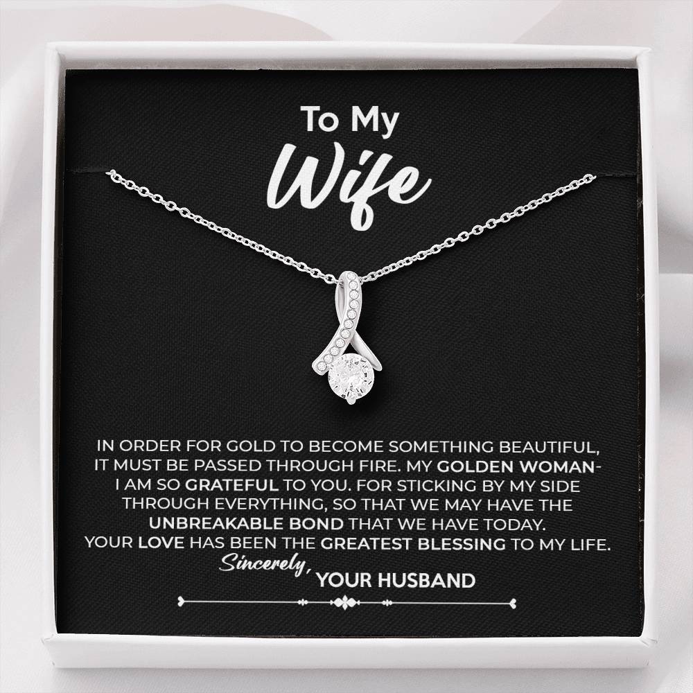 To My Wife, Best Gift for Wife Alluring Beauty Necklace with Message Card Black