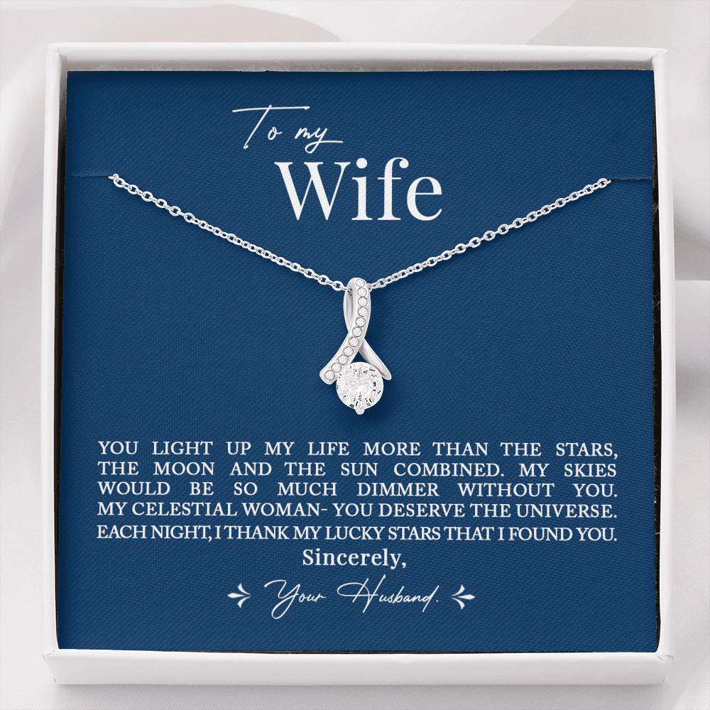 To My Wife, Romantic Gift for Wife Alluring Beauty Necklace with Message Card Blue