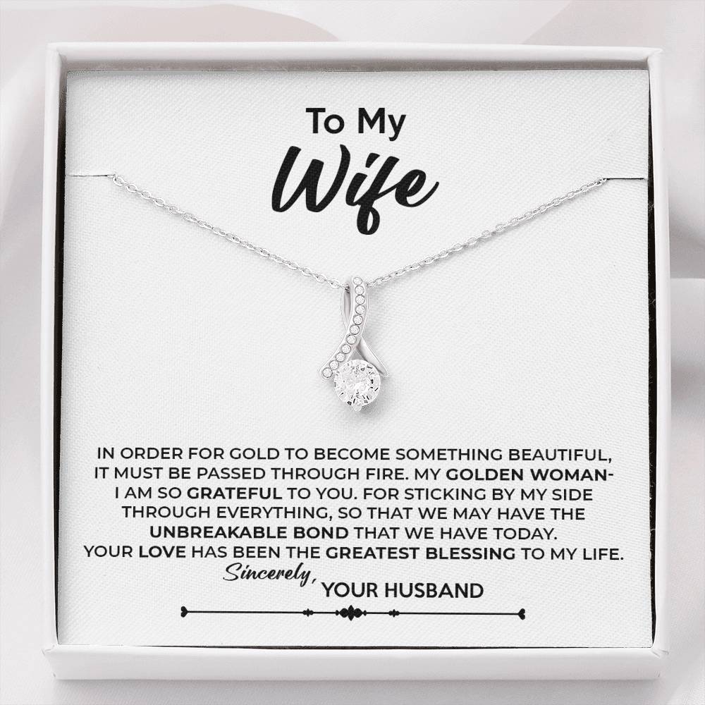 To My Wife, Best Gift for Wife Alluring Beauty Necklace with Message Card White