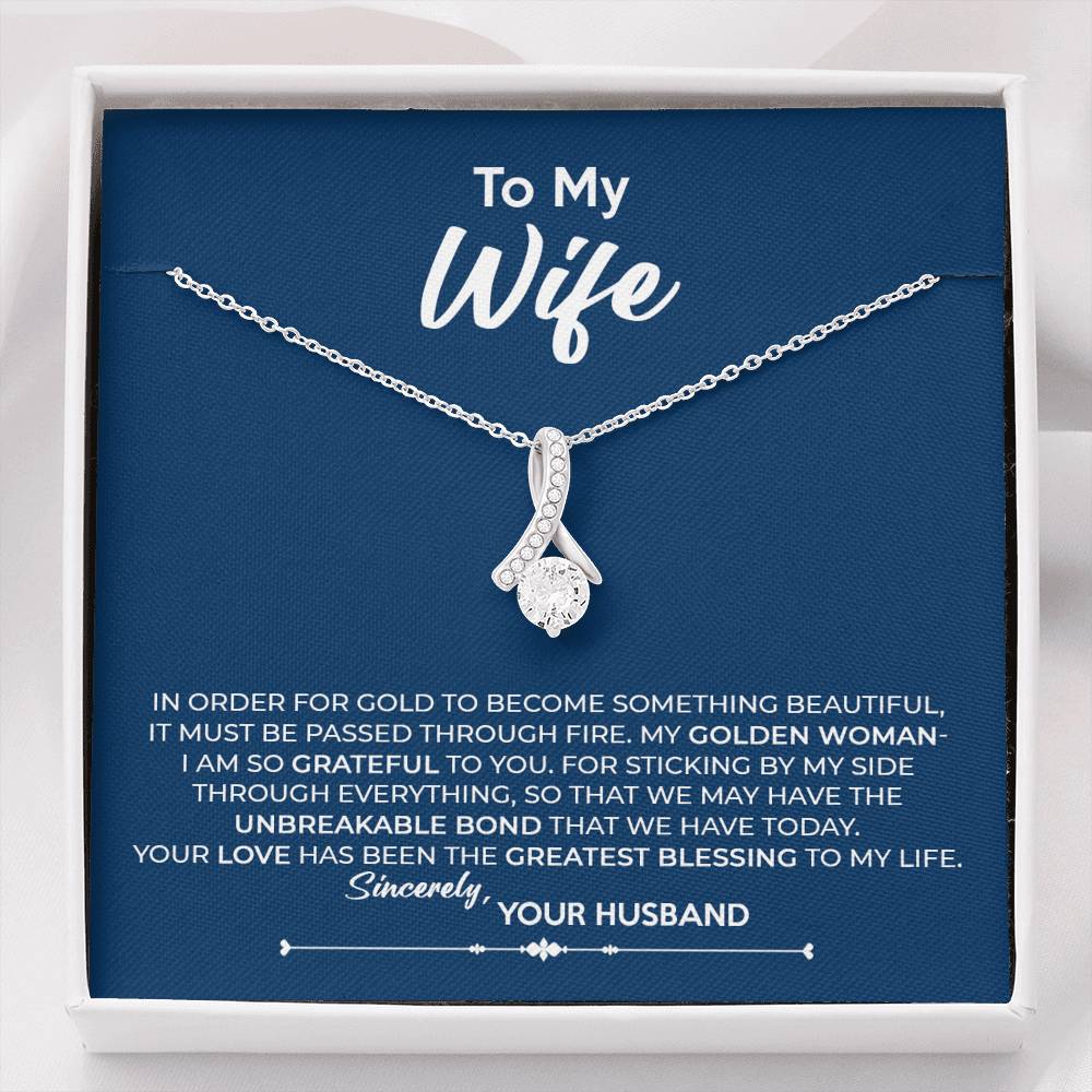 To My Wife, Best Gift for Wife Alluring Beauty Necklace with Message Card Blue