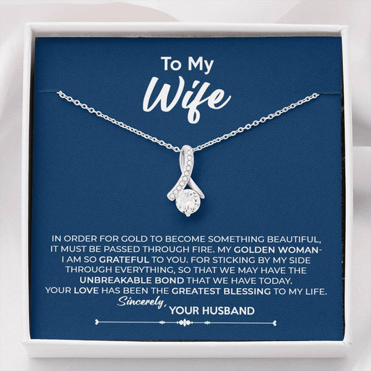 To My Wife, Best Gift for Wife Alluring Beauty Necklace with Message Card Blue