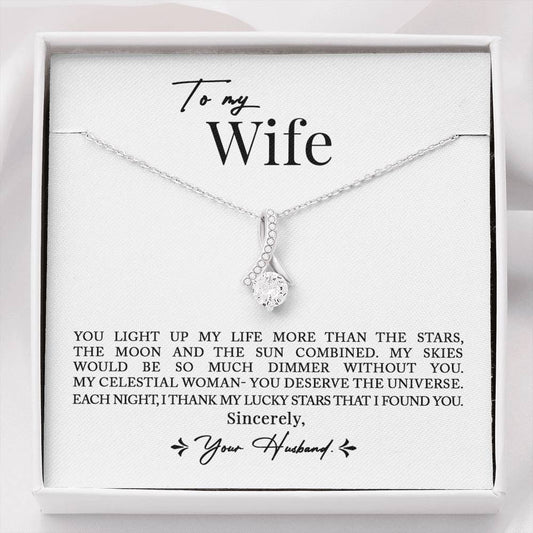 To My Wife, Romantic Best Gift for Wife Alluring Beauty Necklace with Message Card White