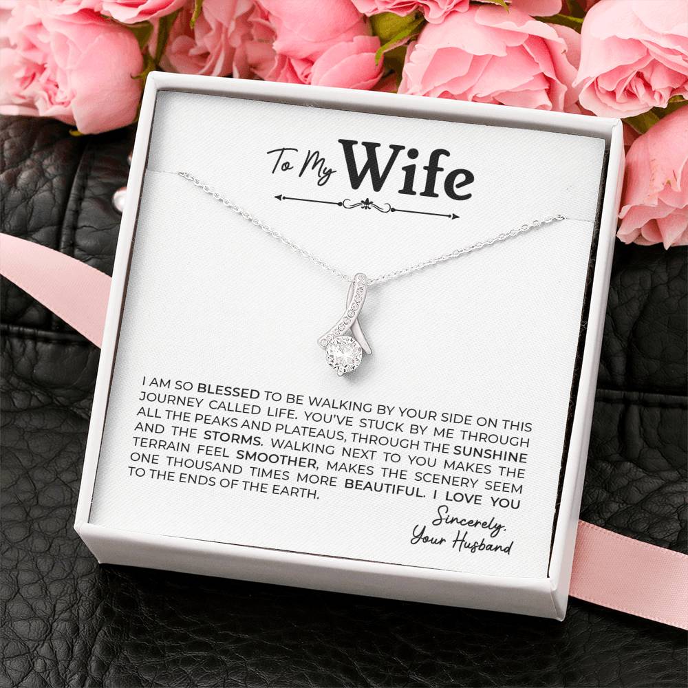 To My Wife, Gift for Wife Alluring Beauty Necklace with Message Card White