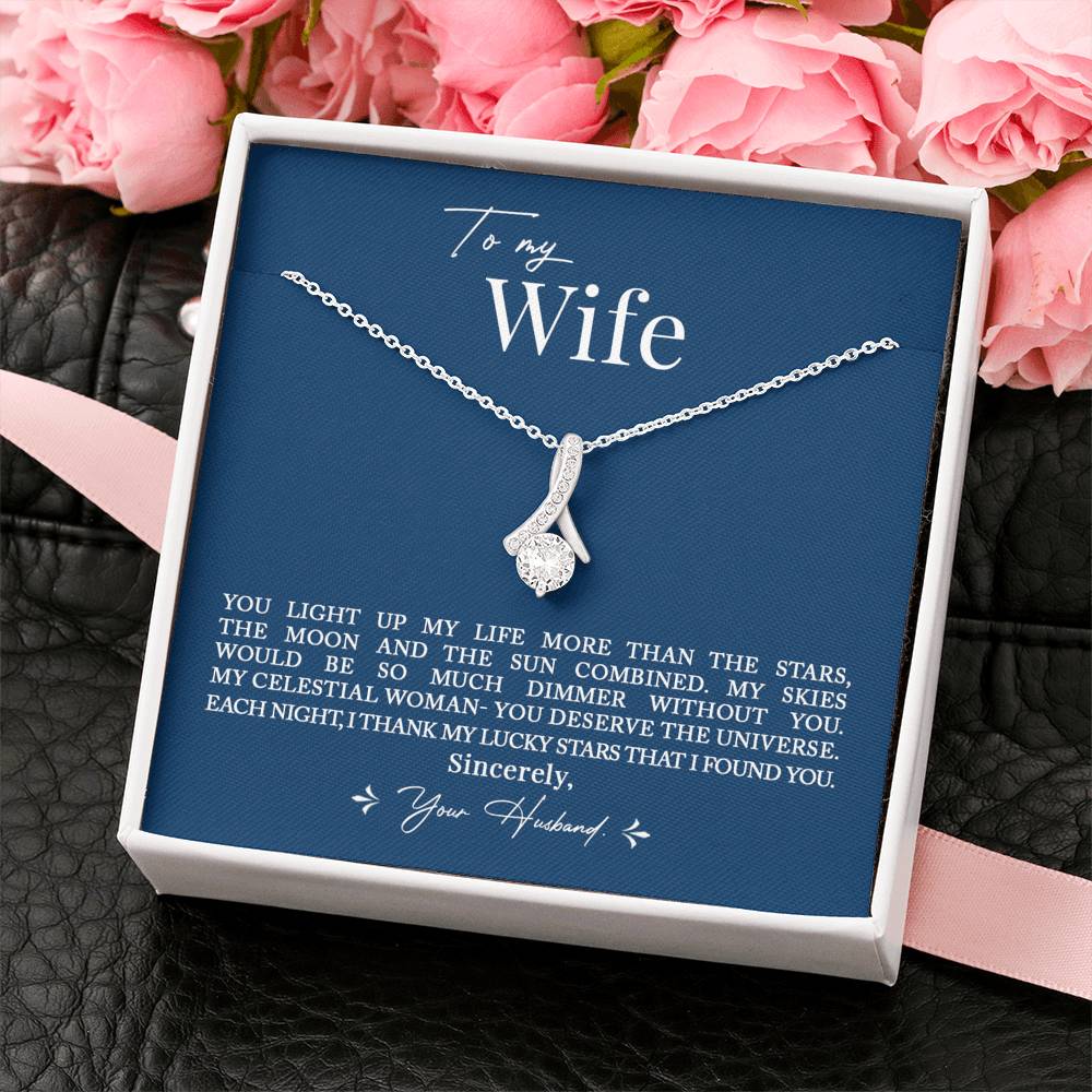 To My Wife, Romantic Gift for Wife Alluring Beauty Necklace with Message Card Blue