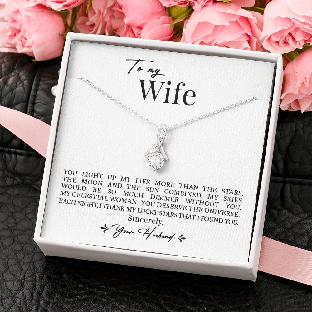 To My Wife, Romantic Best Gift for Wife Alluring Beauty Necklace with Message Card White