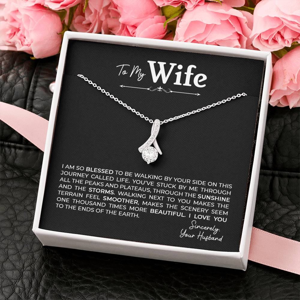 To My Wife, Gift for Wife Alluring Beauty Necklace with Message Card Black