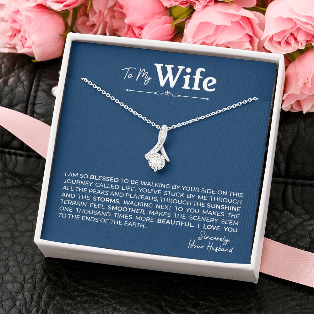 To My Wife, Gift for Wife Alluring Beauty Necklace with Message Card Blue