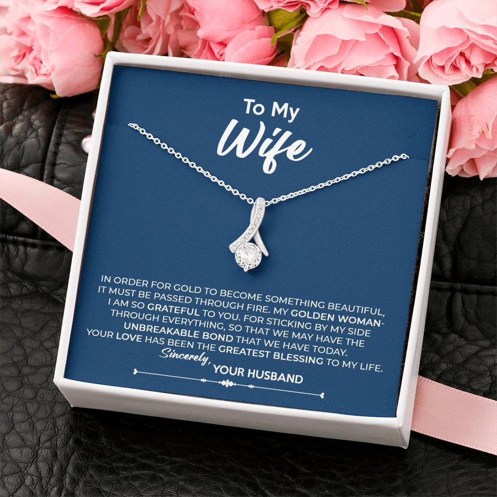 To My Wife, Best Gift for Wife Alluring Beauty Necklace with Message Card Blue