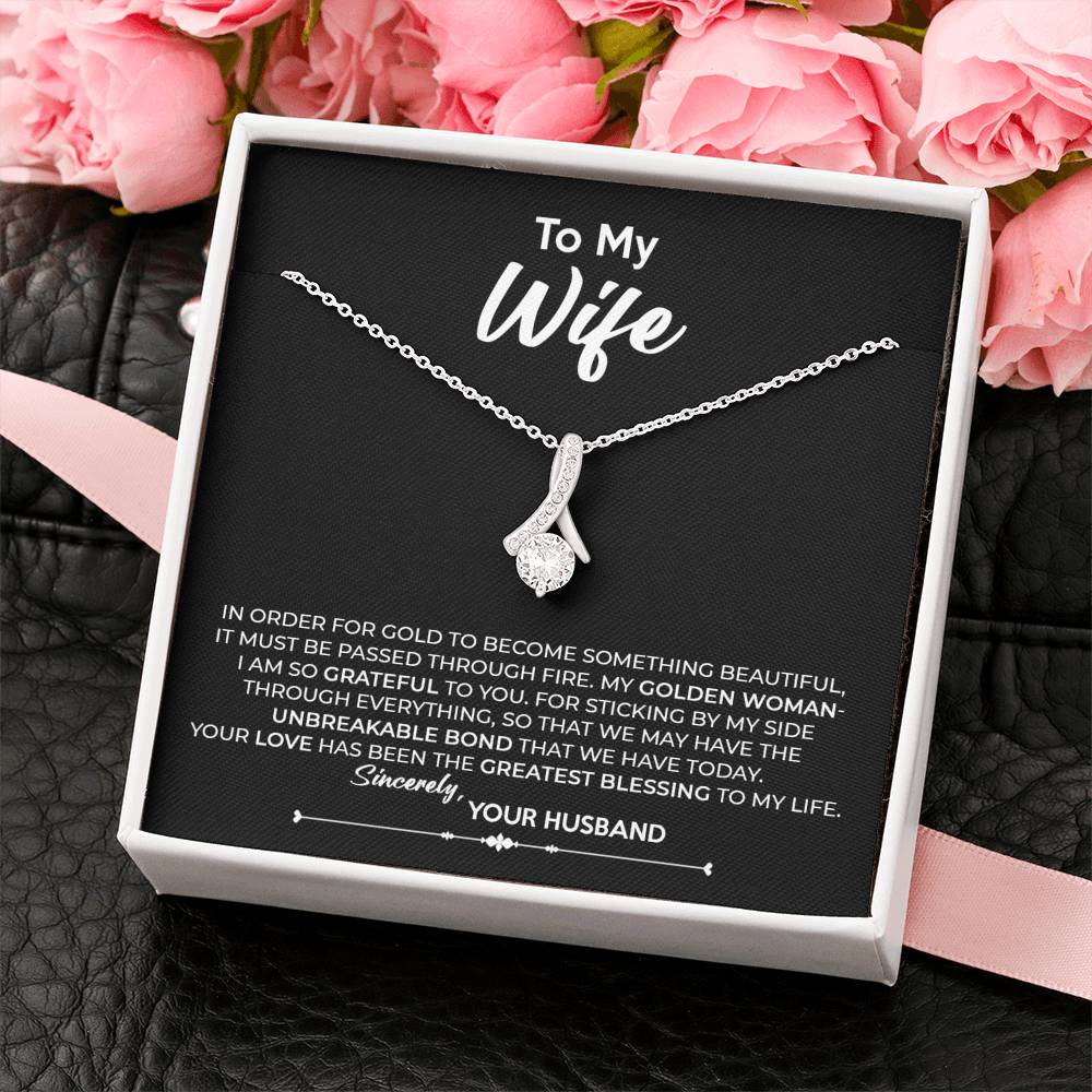 To My Wife, Best Gift for Wife Alluring Beauty Necklace with Message Card Black