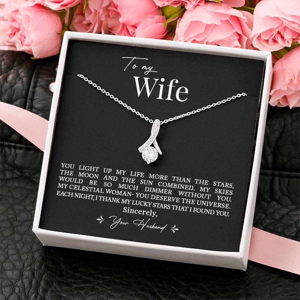 To My Wife, Romantic Best Gift for Wife Alluring Beauty Necklace with Message Card Black
