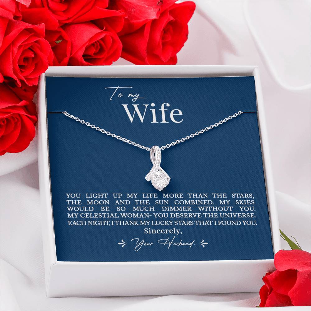 To My Wife, Romantic Gift for Wife Alluring Beauty Necklace with Message Card Blue